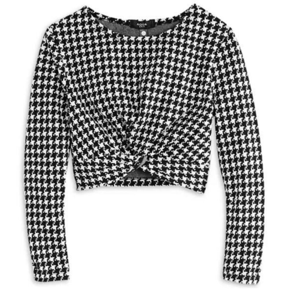 Aqua Girl Black and White Houndstooth Cropped Long Sleeve Size M 9/10